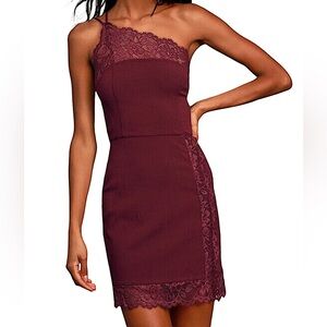 INTIMATELY FREE PEOPLE: Premonitions Burgundy Lace One-Shoulder Slip Dress -XS